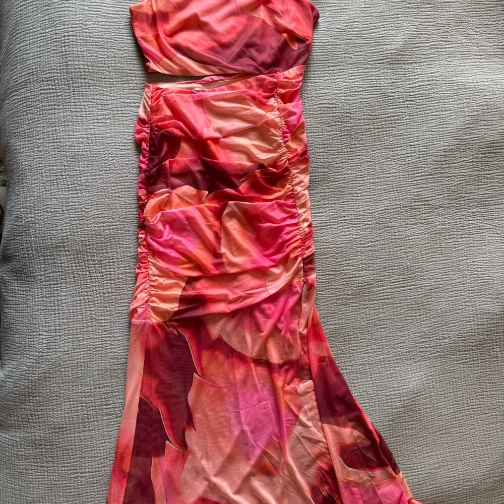 Hello Molly - One Shoulder Mesh Maxi Dress Red/Pink - Picture 5 of 5